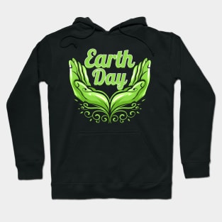 Two Green Hands Holding The Letters Earth Day Hoodie